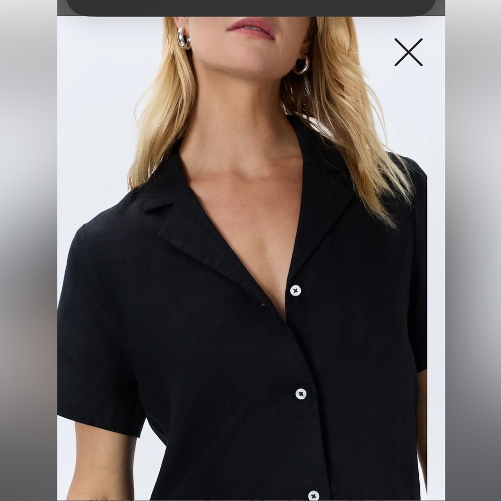 Quince Black Short-Sleeve Button-Down Linen Shirt - Picture 6 of 9